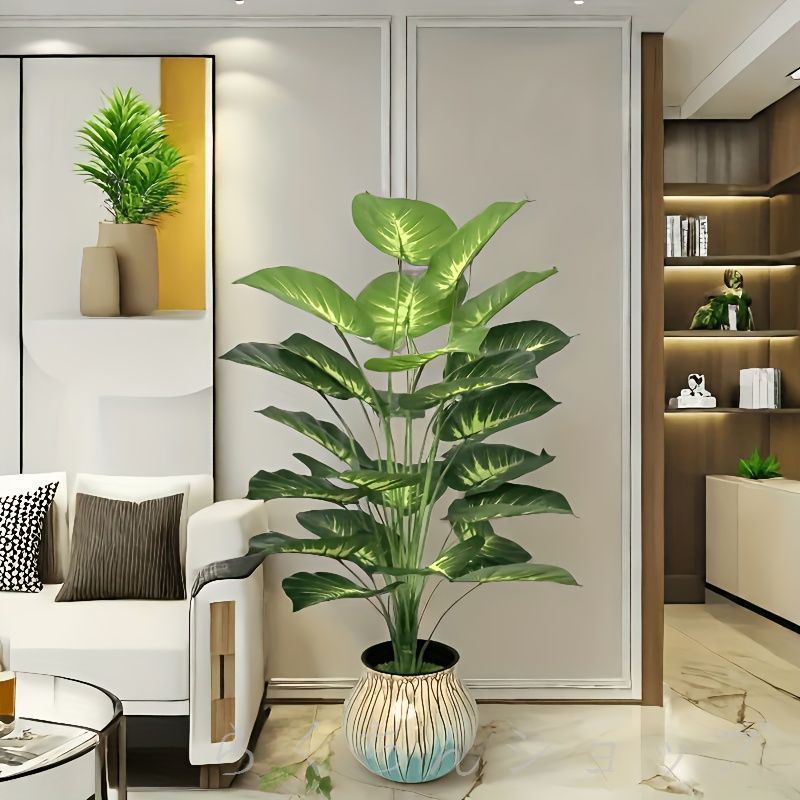 人口観葉植物 大きなリアルなポトス葉植物 24枚の大きな葉 広葉植物の装飾 緑の広葉熱帯雨林の装飾ツリー 一年中の季節 屋内外の人工ツリー鉢植え 結婚式 ホテル 庭園 中庭 写真撮影 北欧の緑の鉢植え 模擬木 緑の植物 リビング 寝室 グリーン