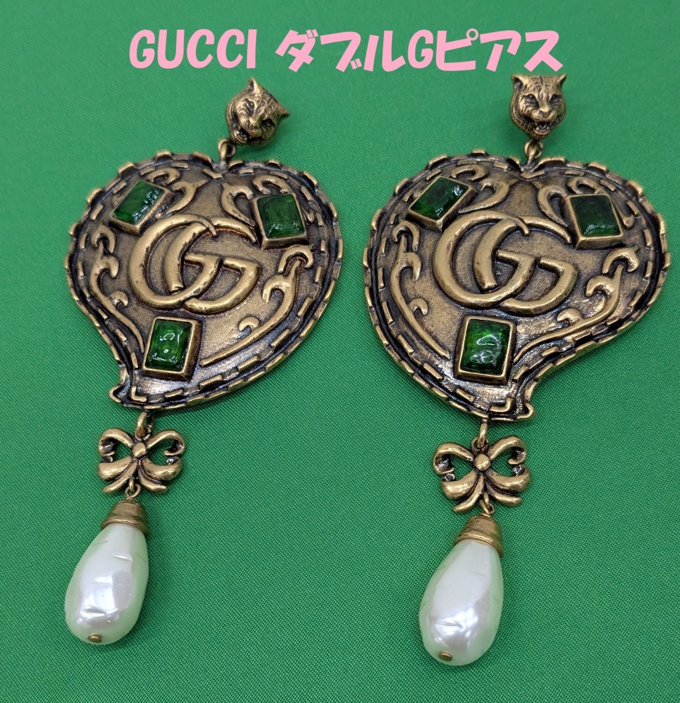 GUCCI グッチ ピアス ダブルG キャットヘッド フェイクパール