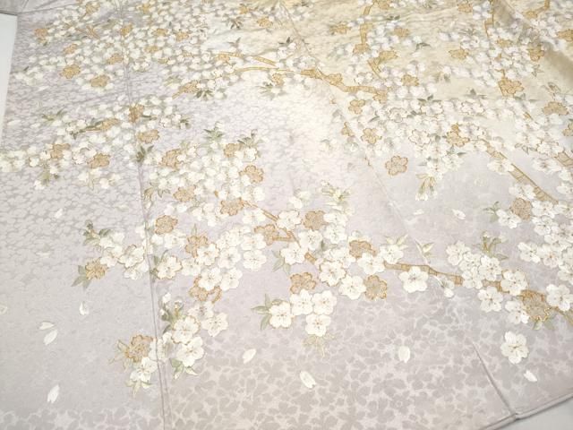 平和屋本店□最高級 訪問着 総刺繍 駒刺繍 枝桜文 暈し染め 金糸 桜鼠  