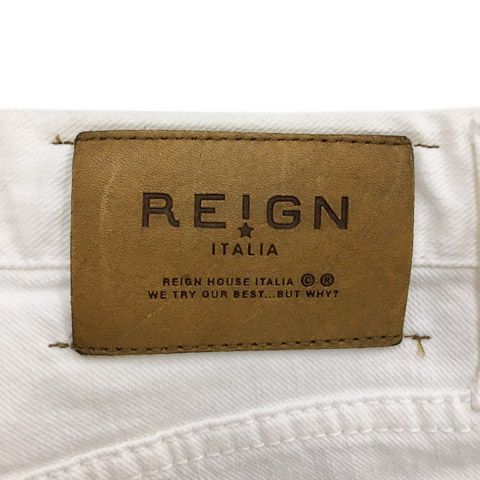 レイン イタリア REIGN ITALIA パンツ デニム ジーンズ カラーデニム テーパード ロング ジップフライ 無地 刺繍 33 白 ホワイト