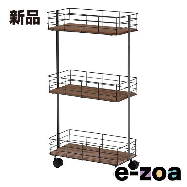 萩原  ハギハラ ラック 3段・ブラック  幅40.5cm キッチンワゴン 収納 キャスター付き スリム KR-3855BK (2518374)
