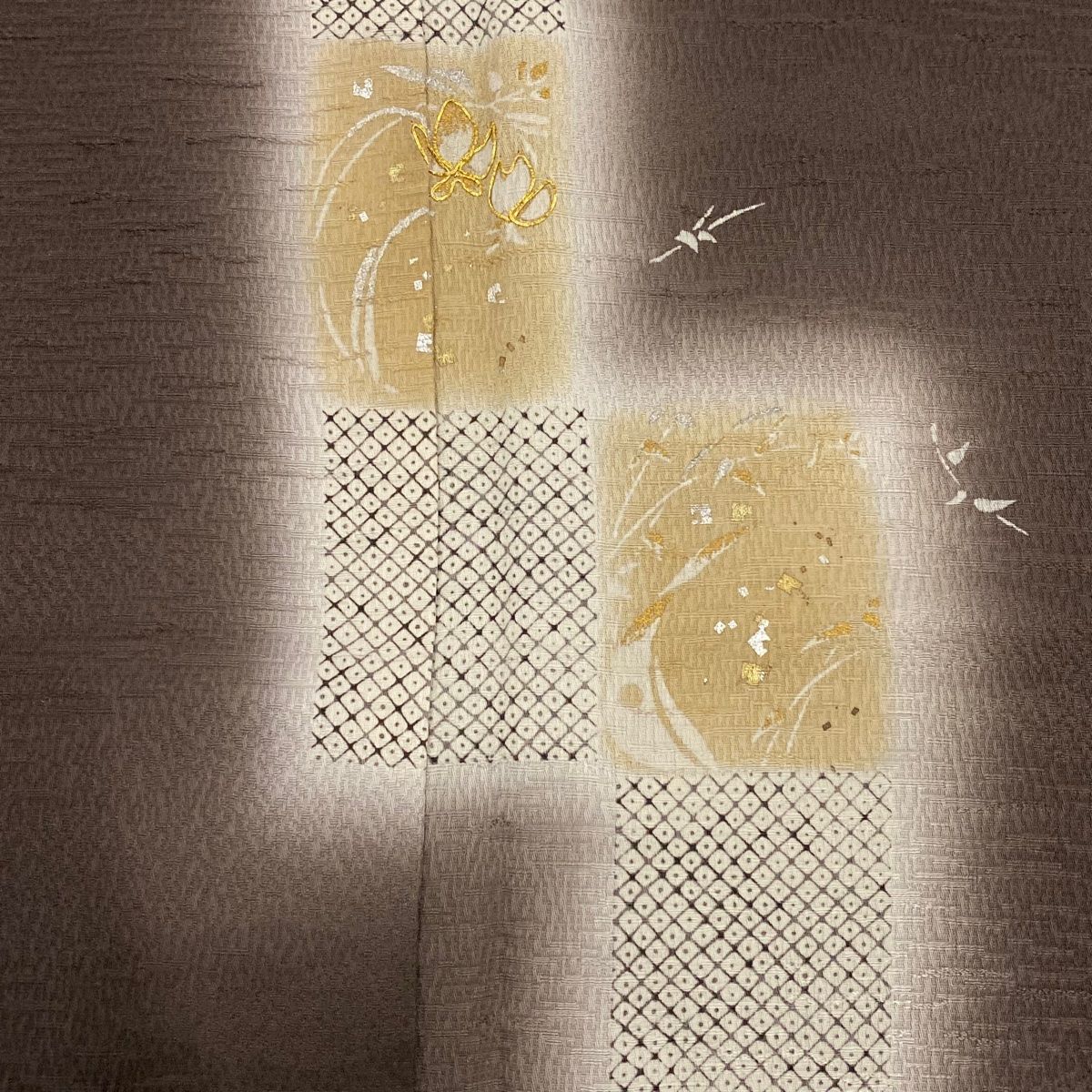 付下げ 身丈160.5cm 裄丈64cm M 薄物 紬地 草花 ベージュ 正絹 秀