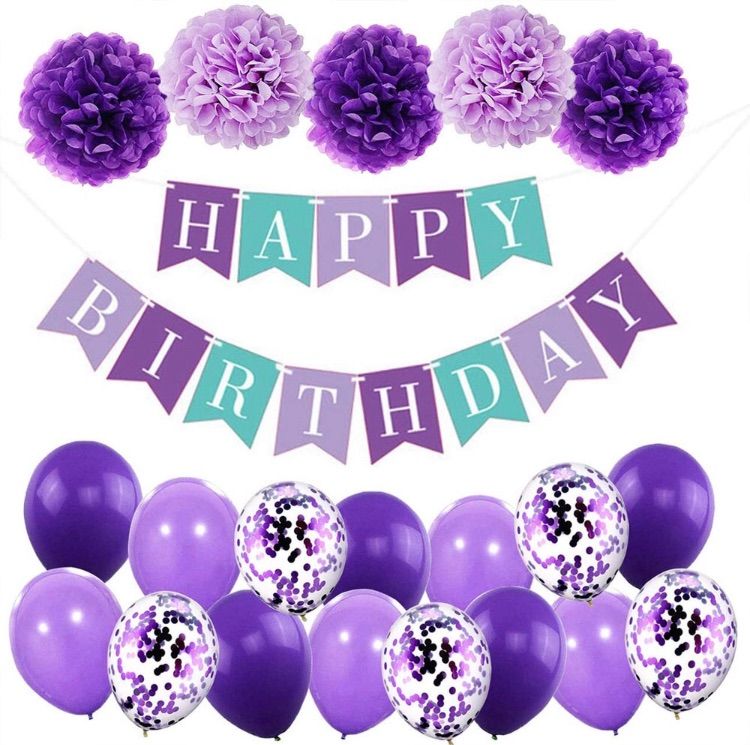 誕生日 飾り パープル 紫 ガーランド バルーン バースデー セット