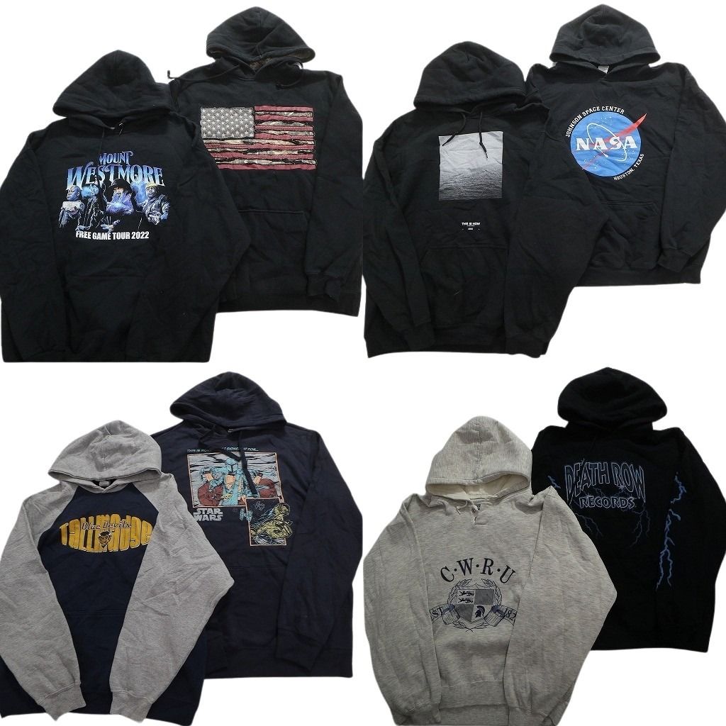 古着卸 まとめ売り カラーパーカー スウェット 8枚セット (メンズ L ) 袖プリント スターウォーズ ラグラン NASA 英字プリント MW7119