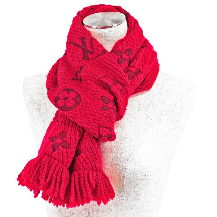 LOUIS VUITTON ルイ ヴィトン マフラー エシャルプ ロゴマニア LV ロゴ モノグラム ウール シルク スカーフ 小物 メンズ レディース ユニセックス レッド 赤 M72432 イタリア製