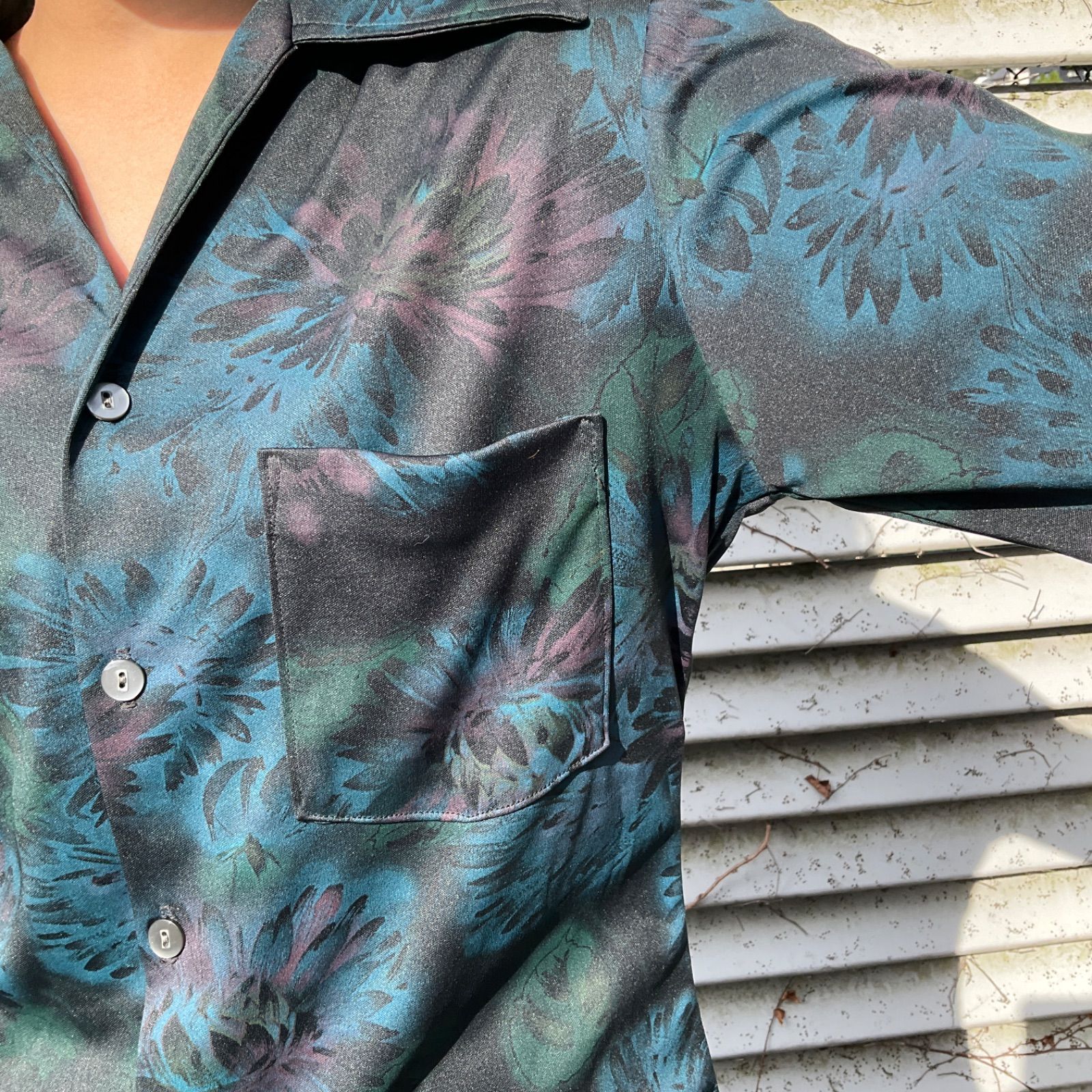 古着 ビンテージ 70s ヒッピー レトロ ポリエステル 花柄  シャツ 美品 ヴィンテージ 1970年代 ヒッピー ビクトリア風 シアー フラワーパワー