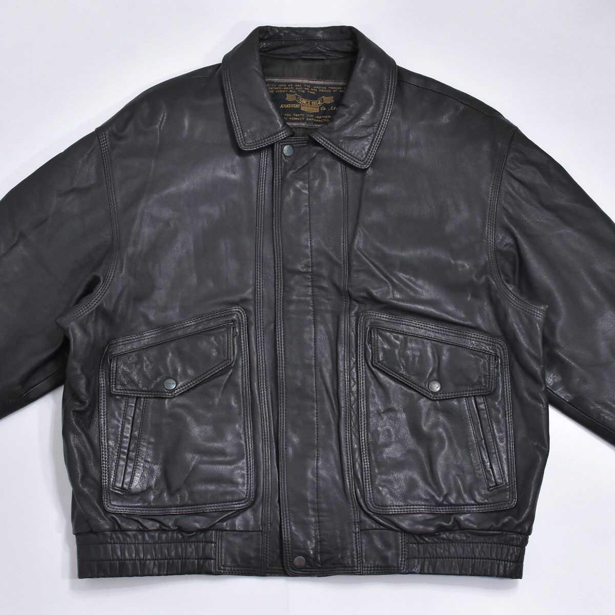 80〜90s KAKUISHI Co.,Ltd ブラックレザー ブルゾン 本革 ジャンパー 