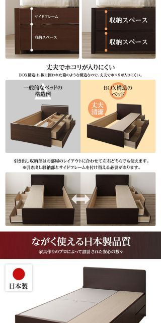 省スペース ヘッドボード 頑丈 大容量 BOX収納 ベッド セミシングルサイズ (フレームのみ) 日本製 低ホルムアルデヒドF 長尺物収納可 引き出し5杯 アイボリー【代引不可】 省スペース 頑丈 ベッド 組立設置 フラット 2コンセント