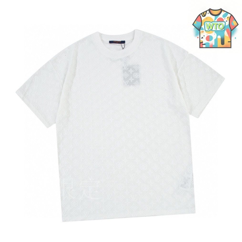 2025SS♪Louis Vuitton◆ジャカード ダミエ コットンTシャツ LOUIS VUITTON ジャカードダミエショートスリーブコットンクルー