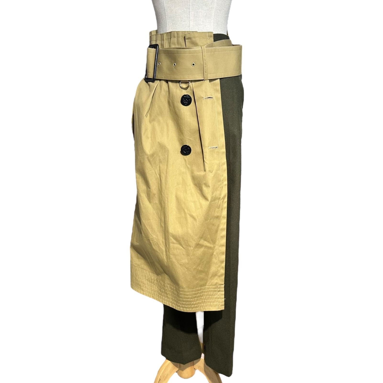 sacai サカイ 19AW trench docking wool slacks トレンチ ドッキング ウール スラックス 再構築 19-04706 0 カーキ×ベージュ 19AWコレクションランウェイ着用アイテム