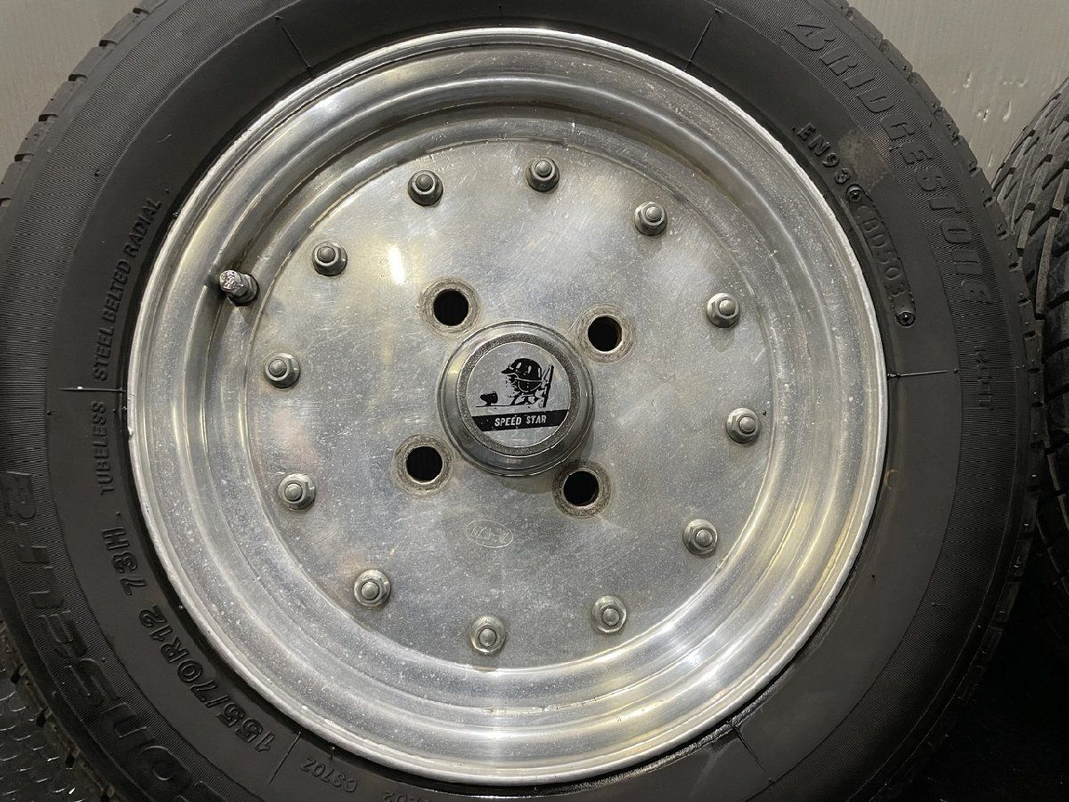 旧車ホイール【BS 155/70R12】夏タイヤ【スピードスター マーク1 12インチ 4.5J4HPCD110約+20】希少 当時物 旧ダイハツ等　(VTF840) 旧車ホイール【BS 155/70R12】夏タイヤ【スピードスター マーク1 12