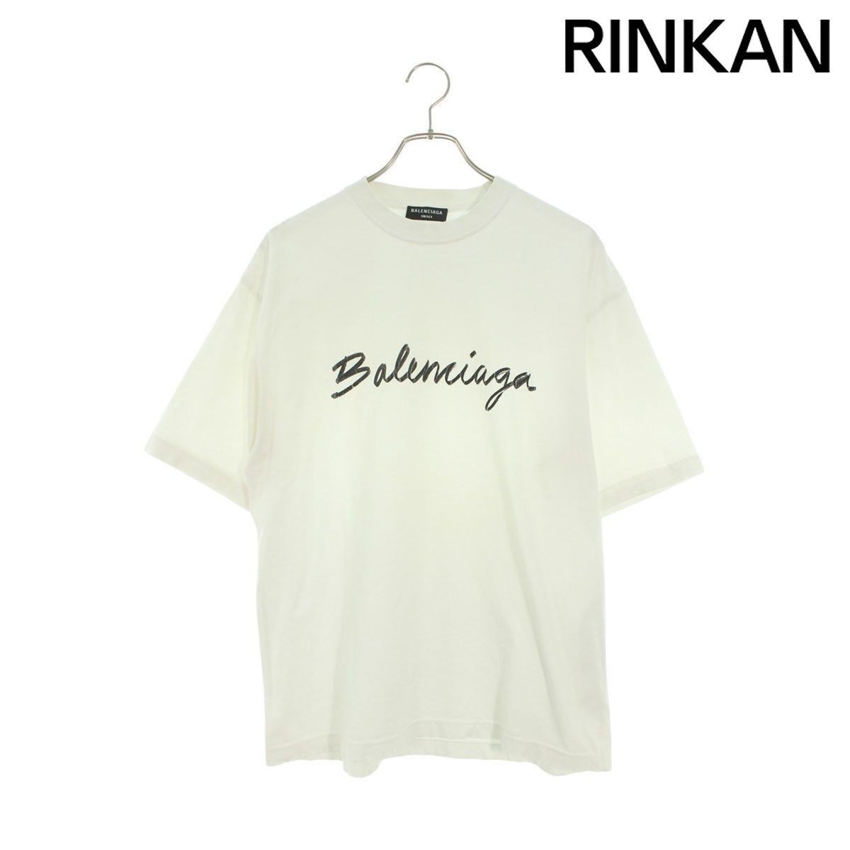 バレンシアガ  22AW  612966 TMVB4 ダメージ加工シグネチャーロゴTシャツ メンズ XS