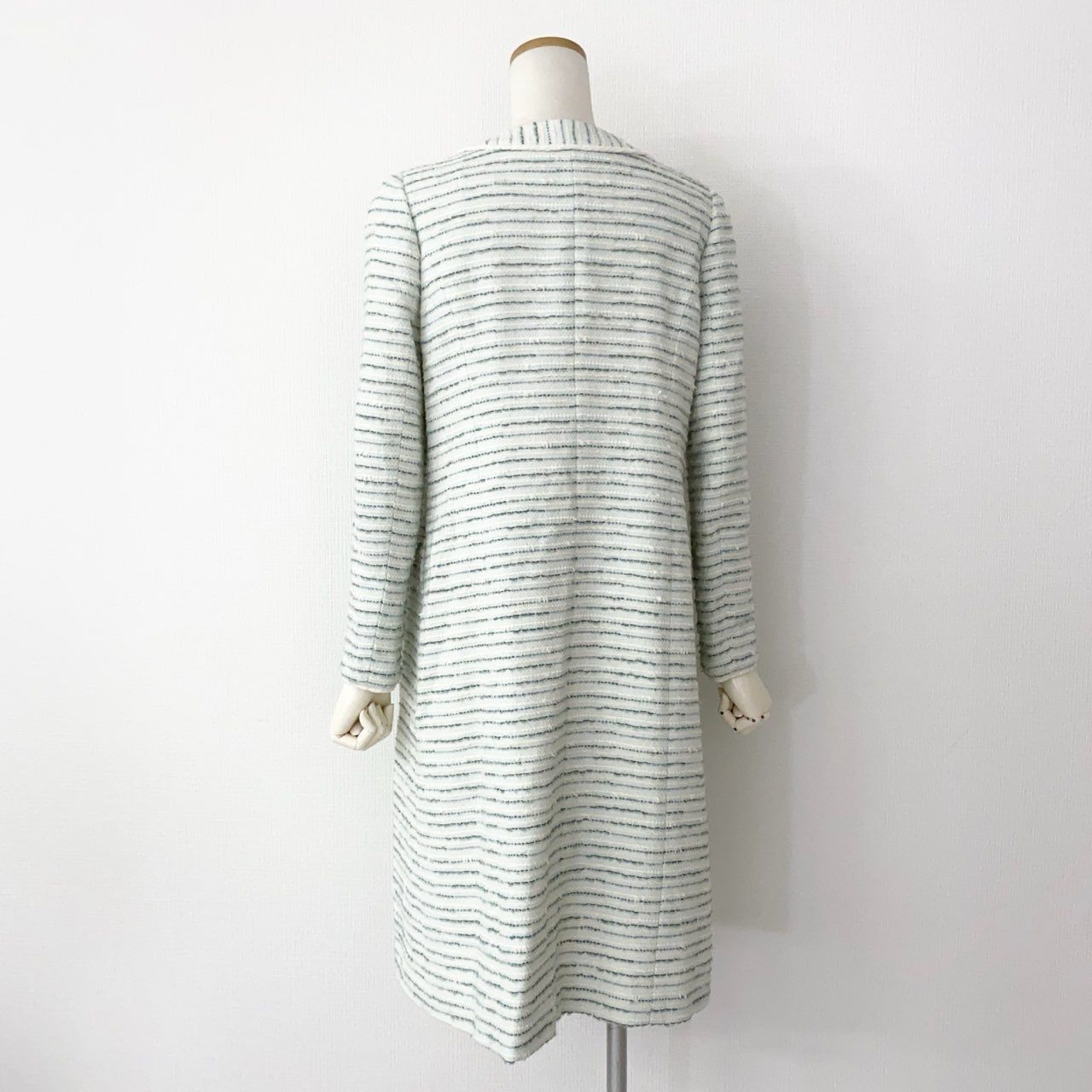 美品✨TISSUE製 ルネ ツイード ロングコート パールボタン 36 61i30 Rene ルネ TISSUE ツイードロングコート 4つポケット パール