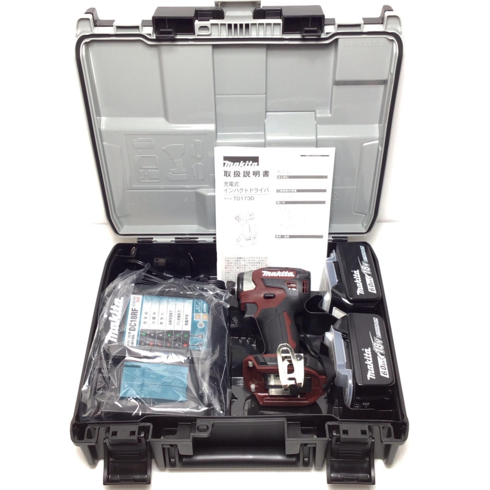 ΘΘMAKITA マキタ 締め付け工具 インパクトドライバ S 充電器 充電池2個 ケース付 コードレス式 18v 色 TD173DGXAR レッド