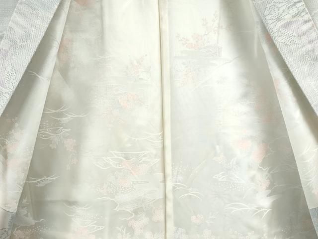 平和屋着物○男性 本場大島紬 アンサンブル 白大島 雪輪吉祥花蝶文