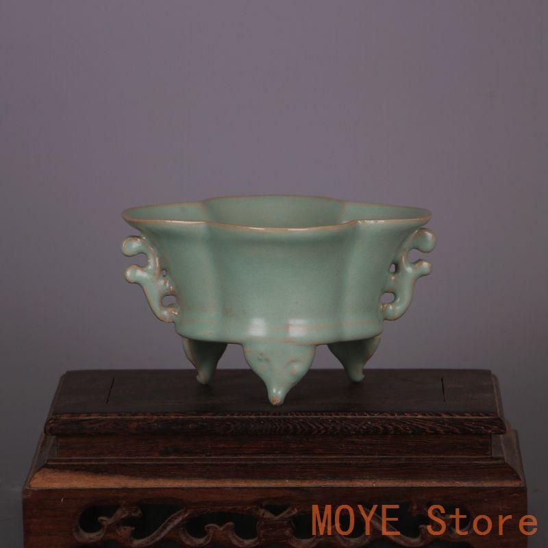 宋汝窯青釉花口三足 香炉 現代工芸品 美術品 置物zw0829 - メルカリ