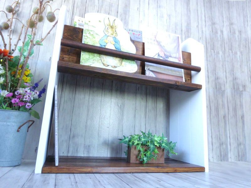 ハンドメイド 雑誌＆絵本ラック (ダークチーク＆ホワイト)