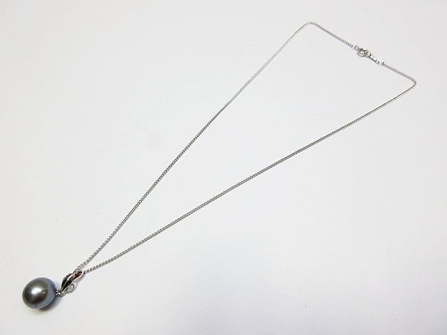 琉球真珠 黒蝶真珠 パール ペンダント ダイヤ 0.01ct K14WG