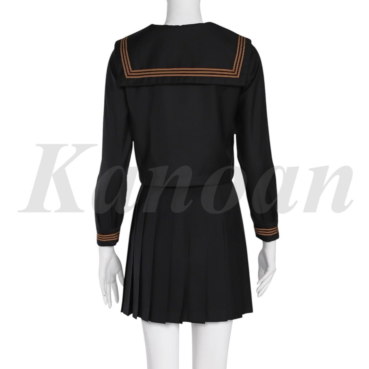 Kanoan] セーラー服 長袖 ブラウン 茶色 コーヒー 白 3本ライン 学生