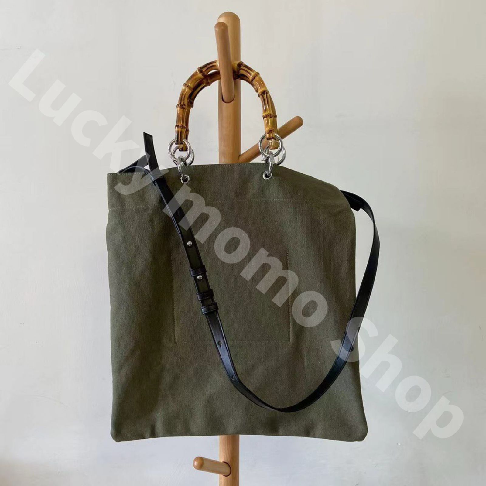 大人気 新品 JIL SANDER BAMBOO SHOPPER SQUARE ジルサンダー ファッション メンズ レディース バッグ バンブーハンドル ロゴプリント トートバッグ ハンドバッグ ショルダーバッグ アーミーグリーン