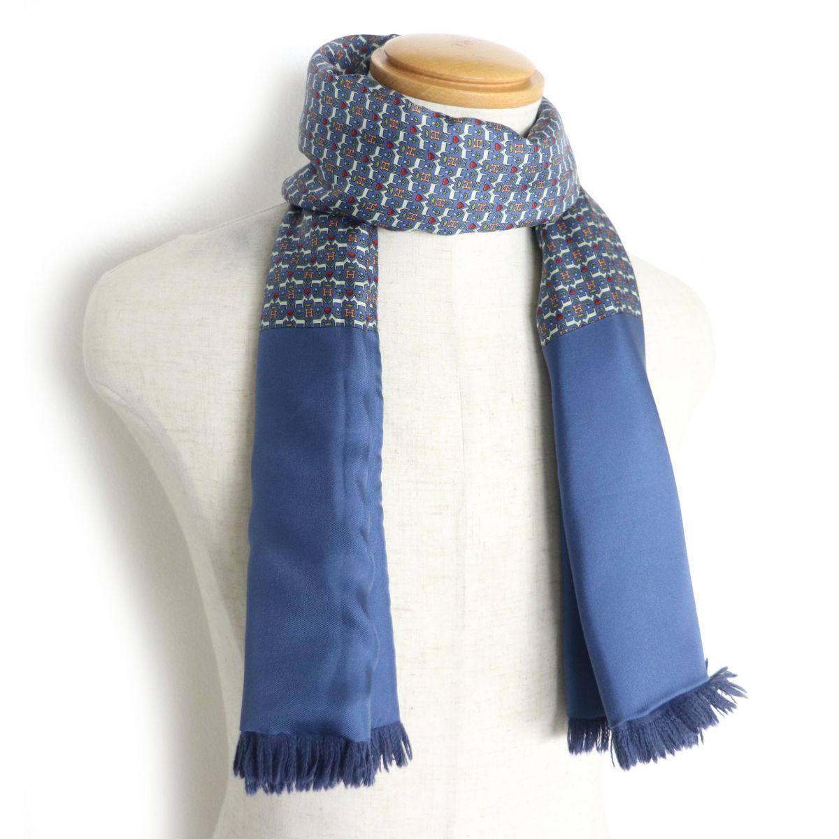 美品　HERMES　エルメス　マフラー　アンゴラ　シルク　ユニセックス HERMES（エルメス） マフラー 160×30 サングル Casaque Les Sangles