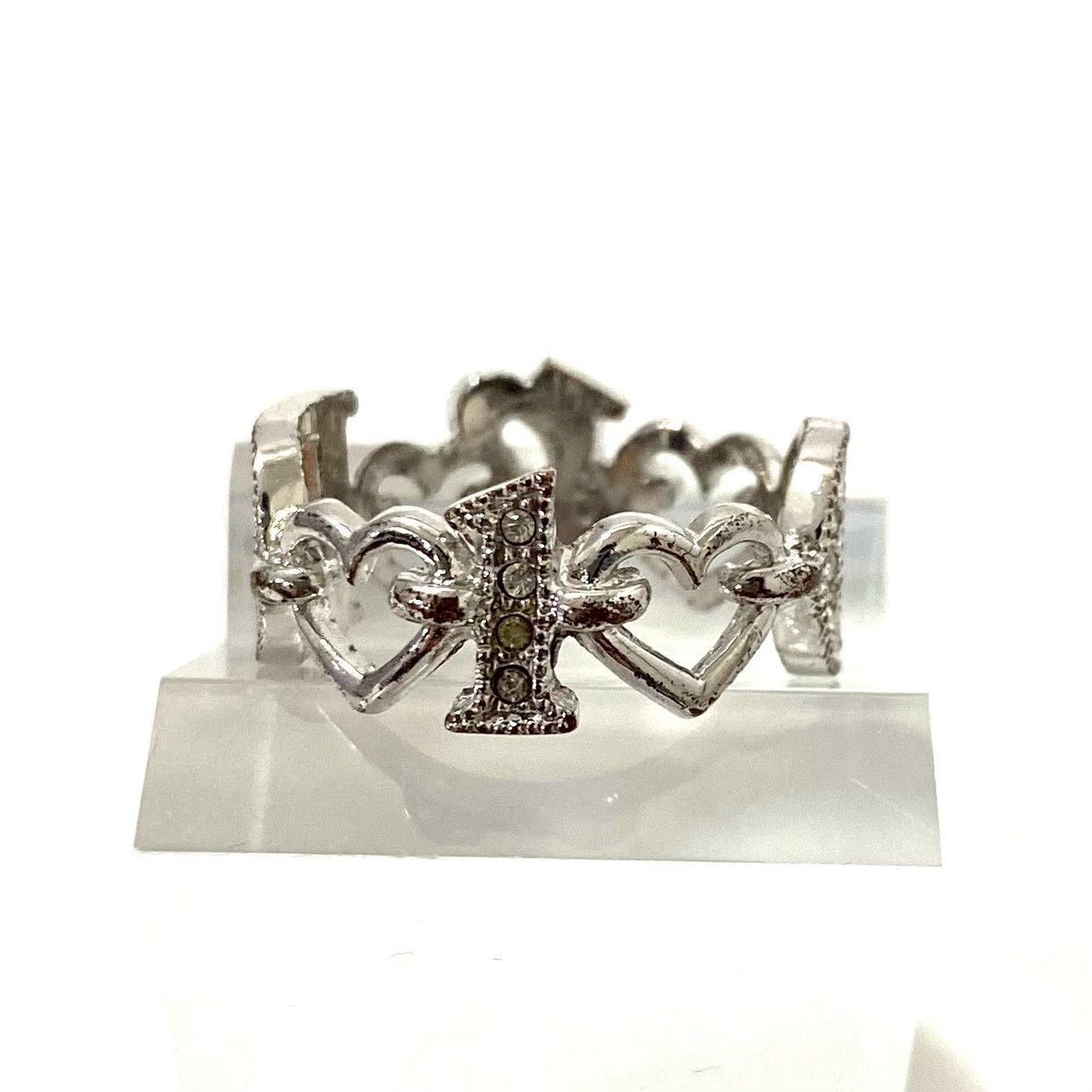 Dior】ロゴ ラインストーン リング シルバーカラー ハート #6 約11.5号