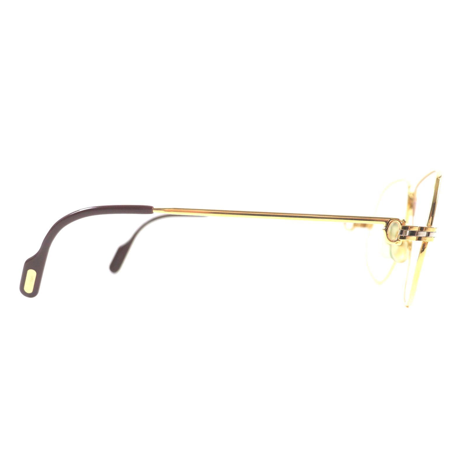 美品●Cartier カルティエ マイヨン パンテール ロゴ入り 度入り メガネ/アイウェア ゴールド×ボルドー 56□17 135 フランス製 美品▽Cartier カルティエ ヴィンテージ マイヨン パンテール ロゴ金具