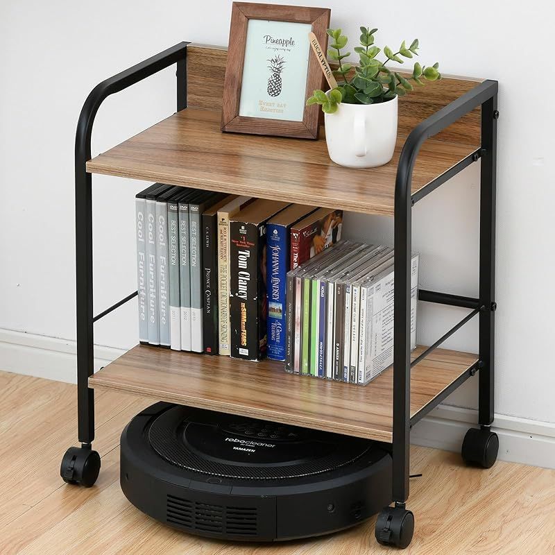 [山善] ラック キャスター付き 2段 カラーボックス用収納ボックス対応 ロボット掃除機が通れる 棚 幅42×奥行27.5×高さ48 組立品 オーク YZCR-2(OAK/BK) 1