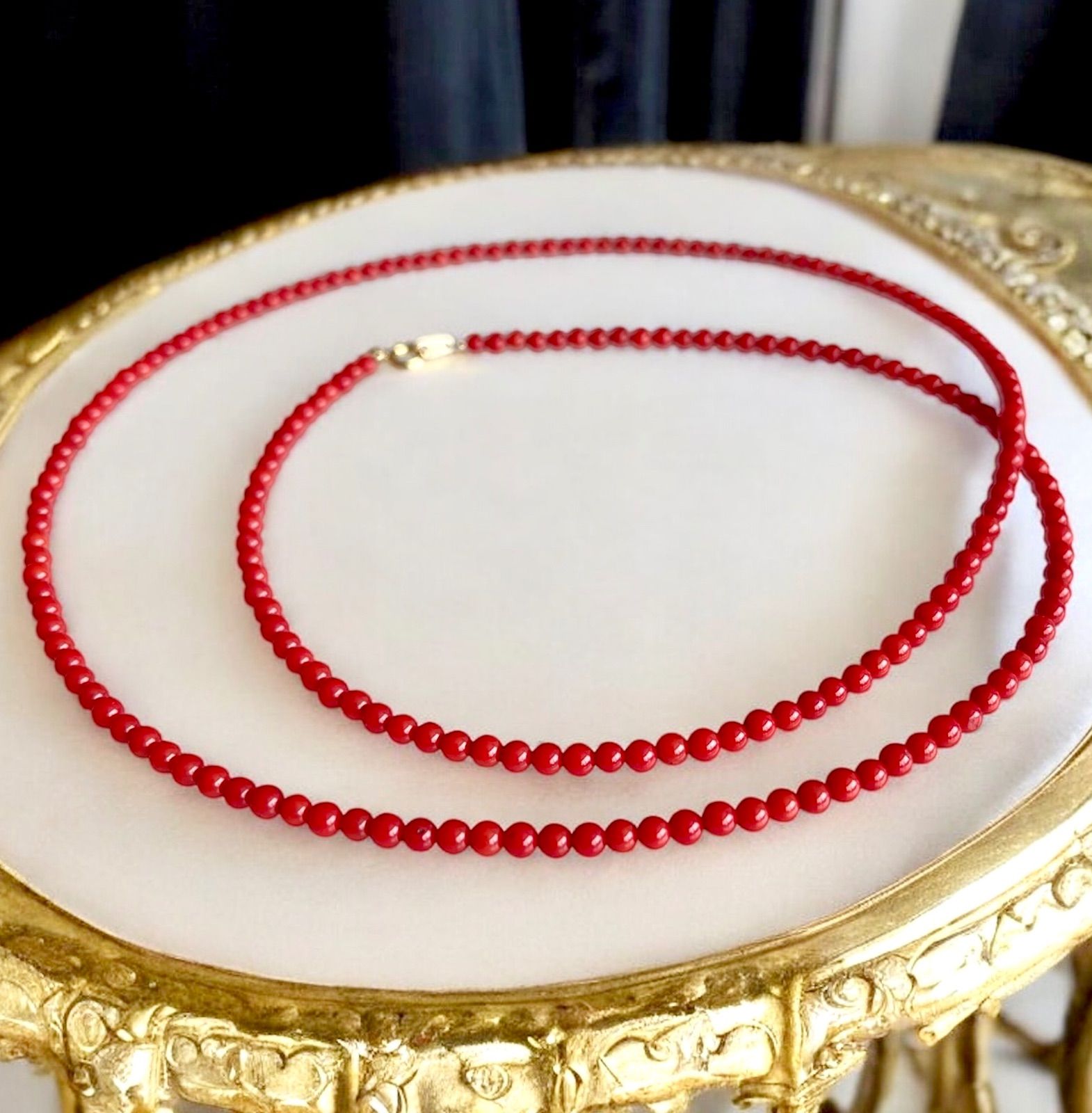 珊瑚2個 珊瑚はおまもり】宝石珊瑚赤サンゴ丸珠5.5㎜ペンダント チェーン