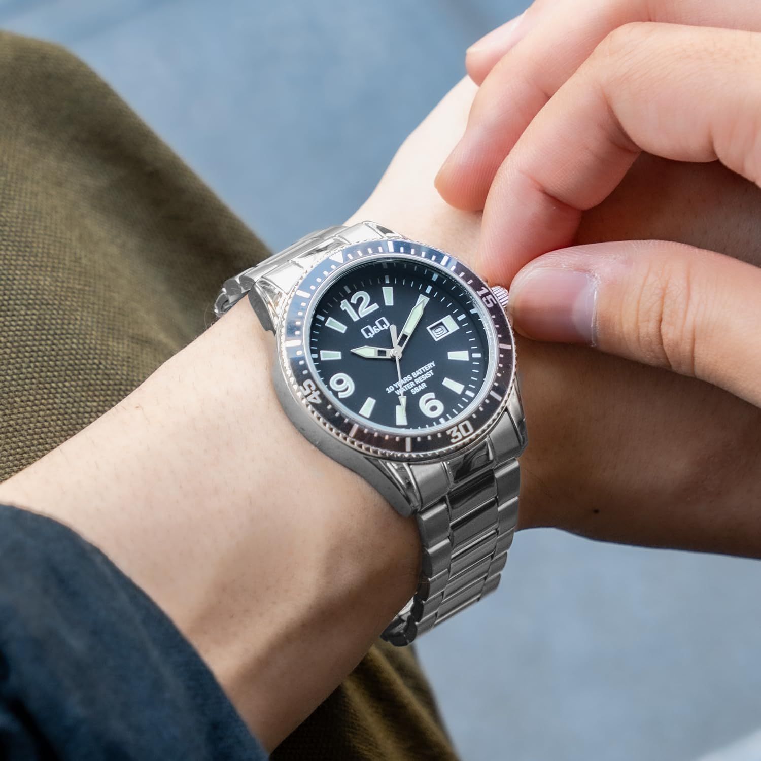 数量 メタルバンド 日付 防水 A 24 A-001 PK 電池寿命10年 アナログ メンズ 腕時計 Q-Q ブラック シチズン