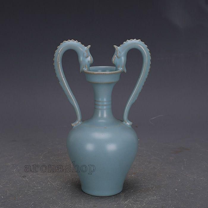 宋汝窯手製青釉支釘双龍尊瓶 景徳鎮 陶磁器 装飾品 現代工芸品 美術品 置物 宋汝窯手製青釉支釘双龍尊瓶 景徳鎮 陶磁器 装飾品 現代工芸品
