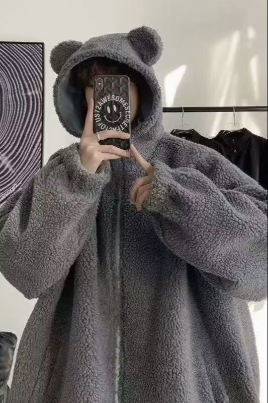 パーカー メンズ パーカー ジャケット トップス フード付き クマ耳 防寒 暖かい もこもこ ボア 男女兼用 ゆったり おしゃれ 秋服 冬服 カジュアル 無地 シンプル