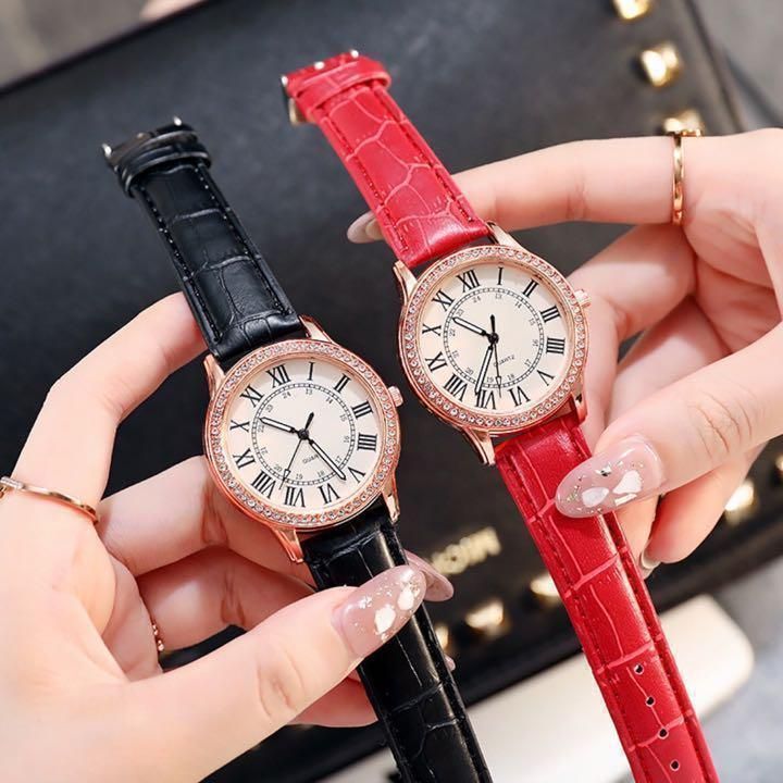 腕時計】732☆レディース クォーツ 赤 時計 シンプル - アナログ（クォーツ式）