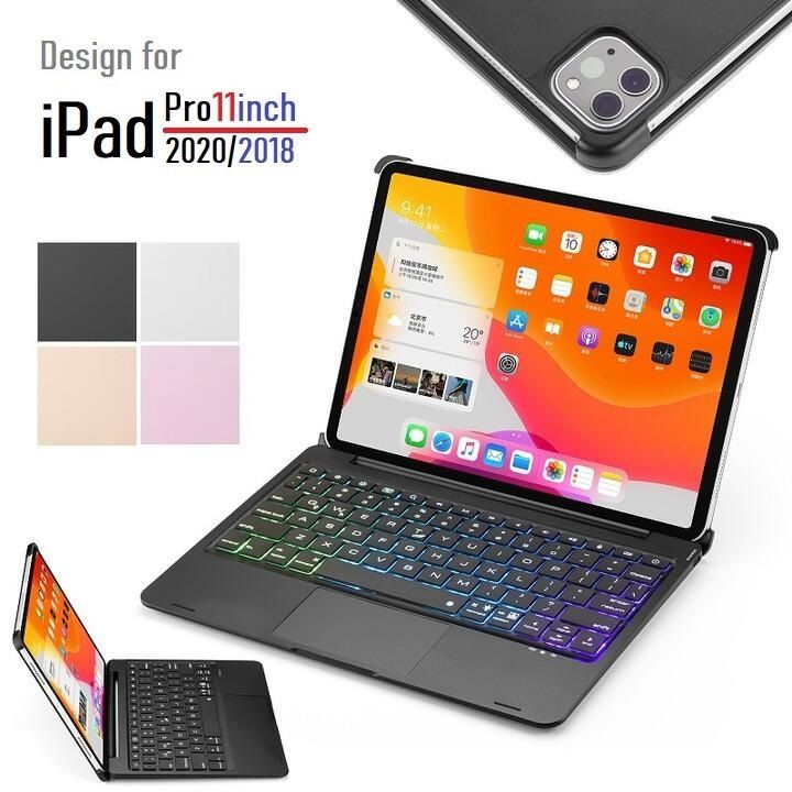 訳ありF110TS iPad Pro 11インチ 第2世代 2020年/第1世代 2018年通用Bluetooth ワイヤレス キーボード ハード ケース ノートブックタイプ マウスパッド(iOS13.2)、七彩バックライト付 オートスリープ機能 