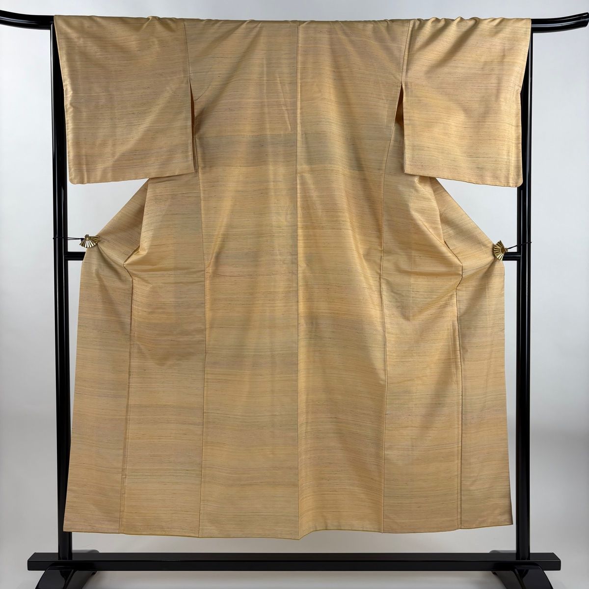 紬 身丈152.5cm 裄丈65cm M 袷 縞 薄オレンジ 正絹