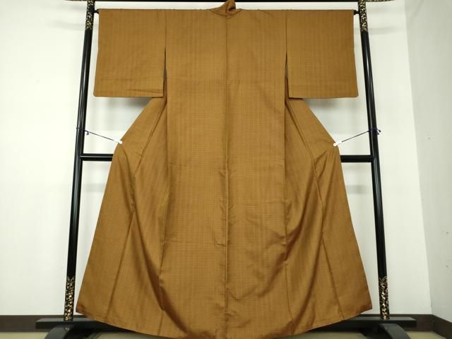 平和屋着物●本場黄八丈 まるまなこ 紬 胴抜き仕立て 格子 正絹 DAAY1541ps