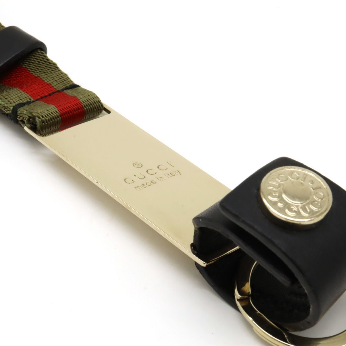 GUCCI - GUCCI グッチ ウェブライン シェリーライン ネックストラップ 携帯ストラップ キャンバス レザー モスグリーン レッド ブラック 039 2194 1089 GUCCI グッチ ウェブライン シェリーライン ネックストラップ