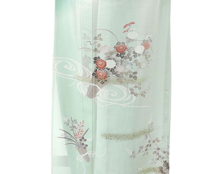 美品未着用 夏着物 正絹 絽“風に揺らめく笹に清らかな瑞鳥”訪問着 Ｗ-15 夏物 絽訪問着 未使用 正絹 花 五泉駒絽 身丈168cm 裄丈68.5cm