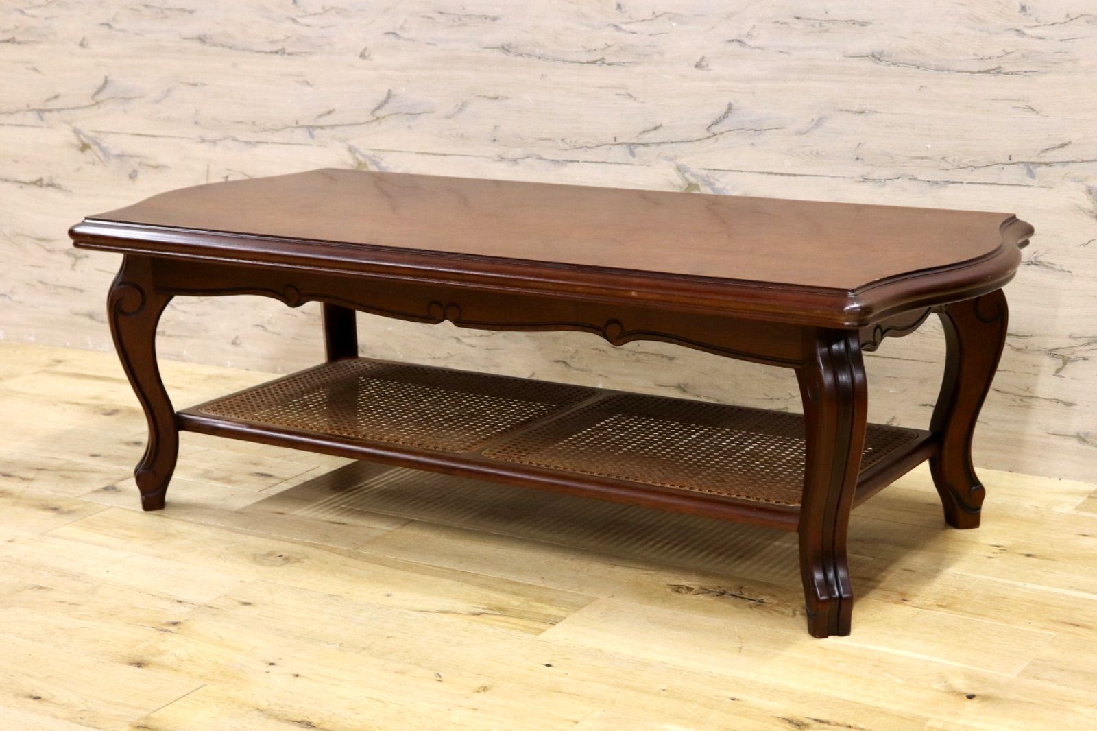 GMIH269A○karimoku カリモク センターテーブル ローテーブル ラタン テーブル レトロ ヴィンテージ 国産家具 木製家具