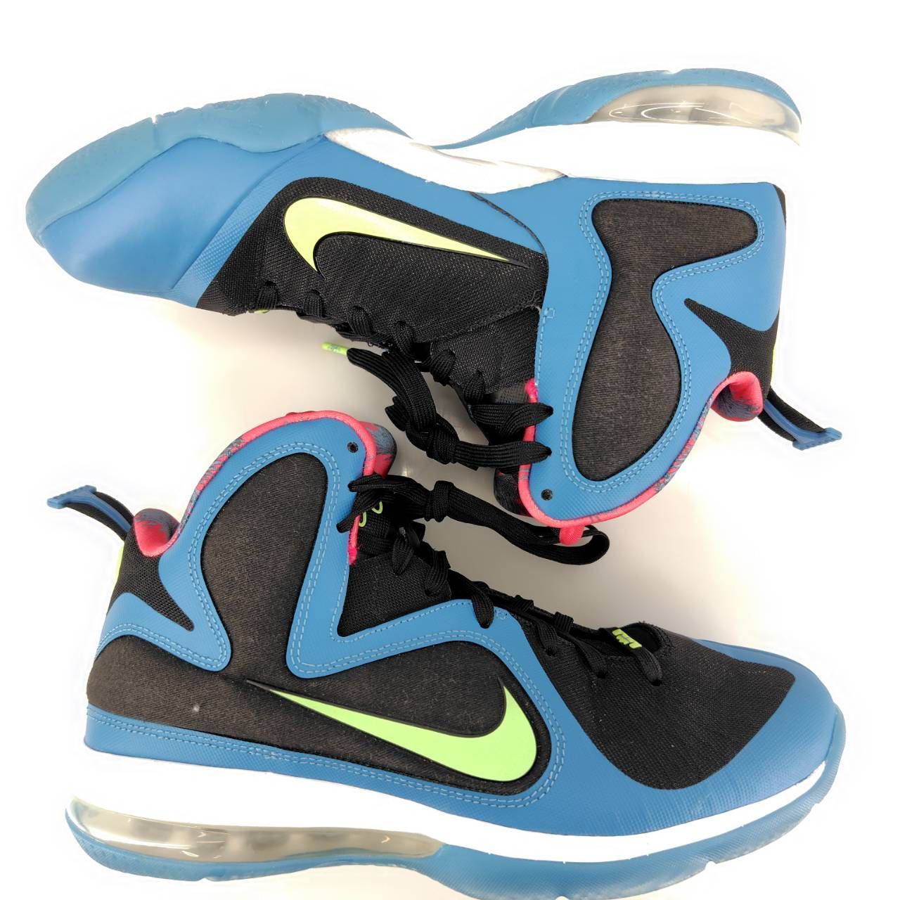 05m0716【スニーカー】 NIKE LEBRON IX SOUTH COAST ナイキ レブロン 9 サウス コースト DO5838-001  レブロン・ジェームス black/lime glow-dutch blue 黒/水色 27cm メンズ 【中古品】