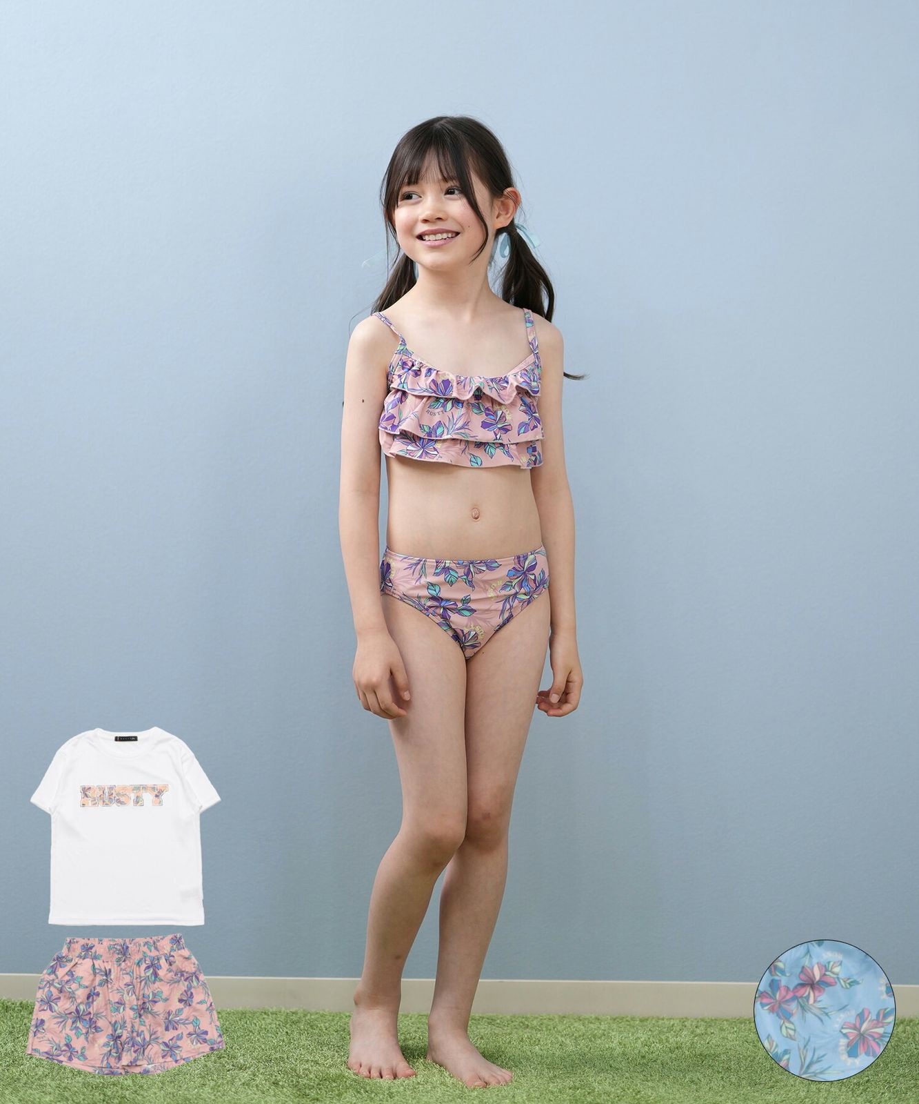 ムラスポ公式 RUSTY ラスティ 水着 4点セット キッズ ジュニア 子供 女の子 スイムウェア ラッシュガード 水陸両用 965801