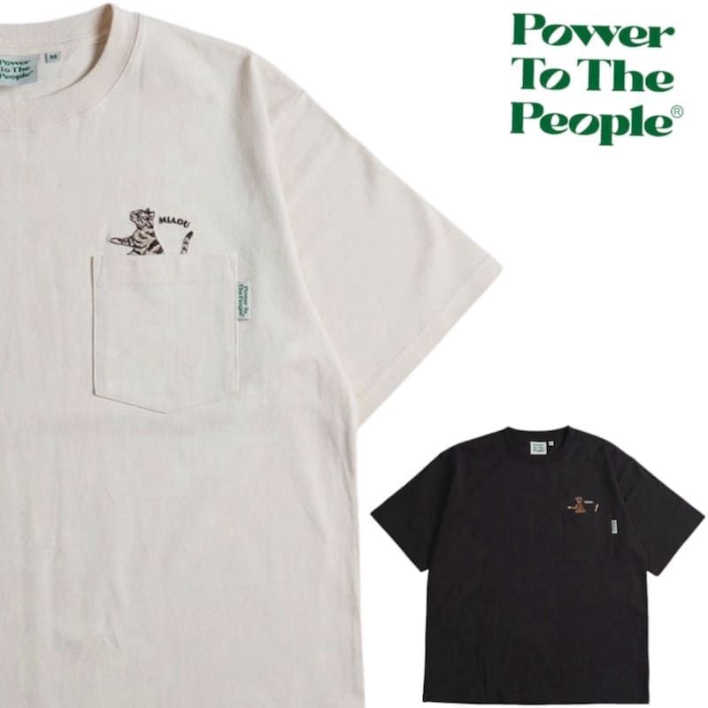 新品 メンズ 半袖 Tシャツ 半袖Tシャツ ティーシャツ ポケット ポケT 刺繍 ワンポイント ユニセックス レディース オフ ベージュ 黒 ブラック ネコ 猫