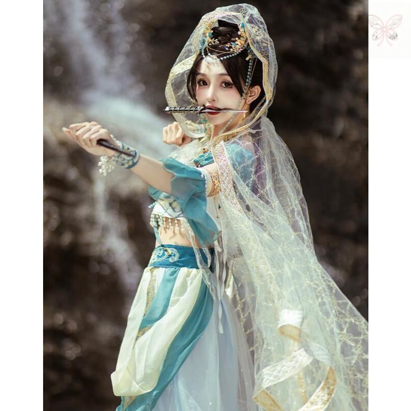中華風アラビアン衣装 全身コスチューム 中国古代服装 漢唐古典舞踊 敦煌舞踊 仕女演目ダンス衣装 飛天 天女 仙女 コスプレ衣装 チャイナ服