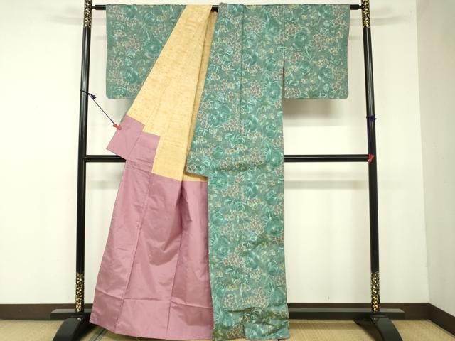 平和屋着物○本場大島紬 花唐草文 正絹 逸品 DAAV1512tw