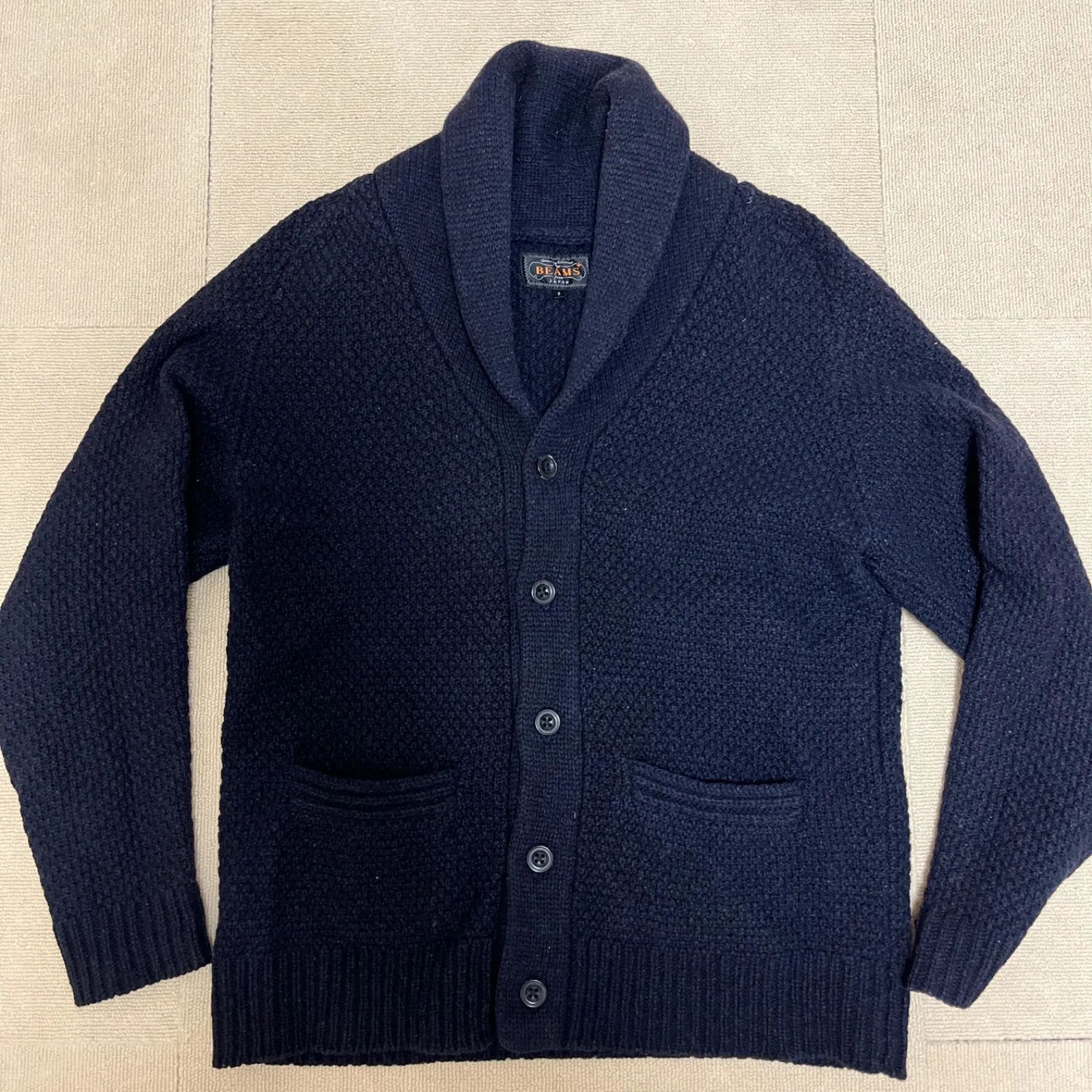 ビームスプラス【BEAMS】ショールネックカーディガン ネイビー - メルカリ