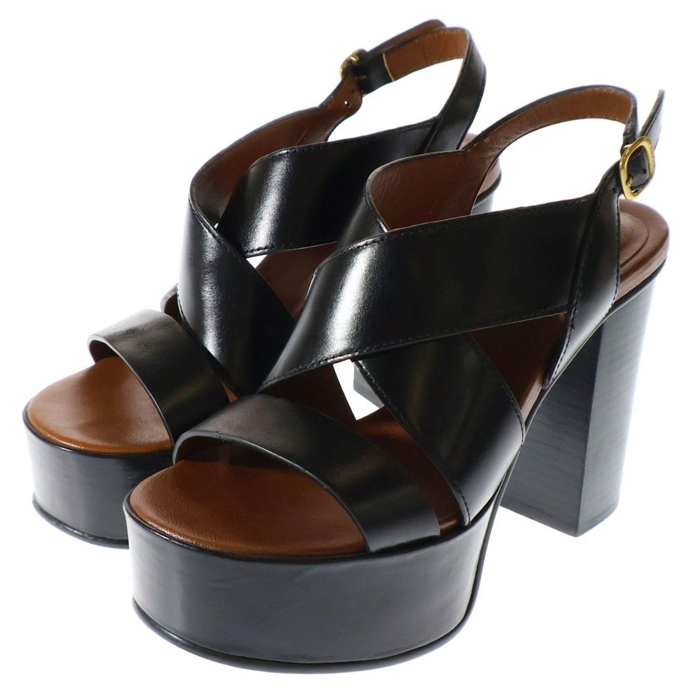 SEE BY CHLOE シーバイクロエ LEATHER SANDALS クロスデザイン レザー ハイヒール サンダル レディース ブラック ブラウン SB34075A