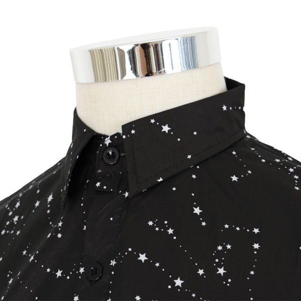 柄シャツ 星柄 星座柄 黒 ブラック 長袖 サテンシャツ ダンス 衣装