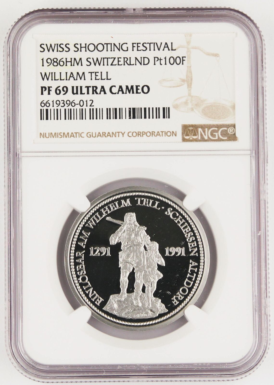 Switzerland 1986 100 Francs 1 Oz Platinum Proof Coin Shooting Festival NGC PF69