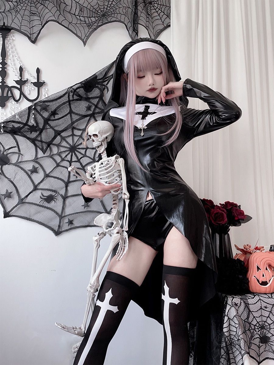 コスプレ セットアップ ♥ ロリータ サブカル ゴスロリ ハロウィン 仮装 イベント 衣装 ロマンティック ゆめかわ ロリィタ メイド 黒 十字架 パーティー 渋谷 原宿 シスター パーティー kongban303