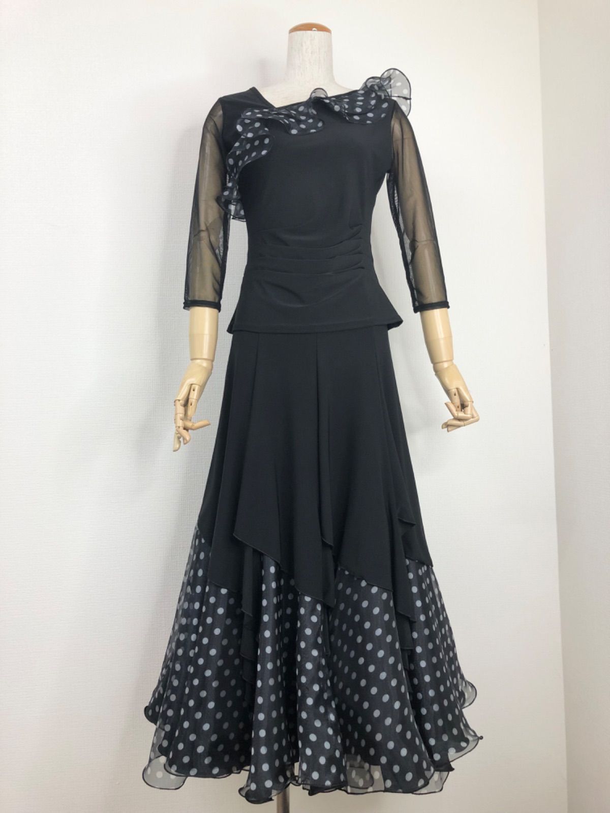 新品》社交ダンス オーガンジーミックス ドット柄 セットアップ